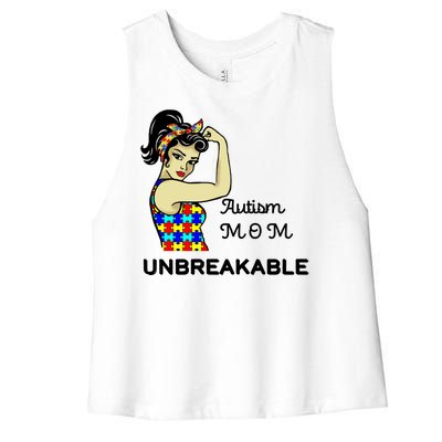 Autism Mom Unbreakable Puzzle Pieces Women's Racerback Cropped Tank