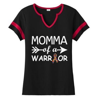 Autism Momma of a Warrior Ladies Halftime Notch Neck Tee