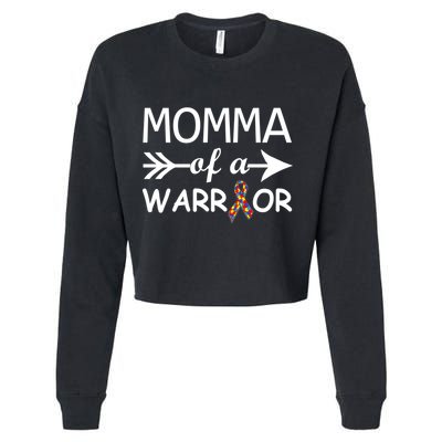 Autism Momma of a Warrior Cropped Pullover Crew
