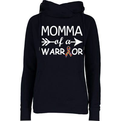 Autism Momma of a Warrior Womens Funnel Neck Pullover Hood