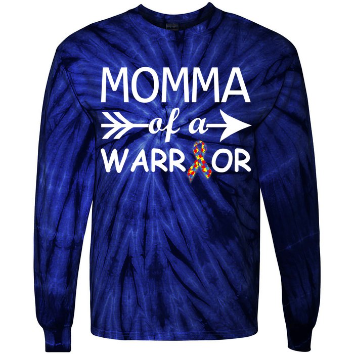 Autism Momma of a Warrior Tie-Dye Long Sleeve Shirt