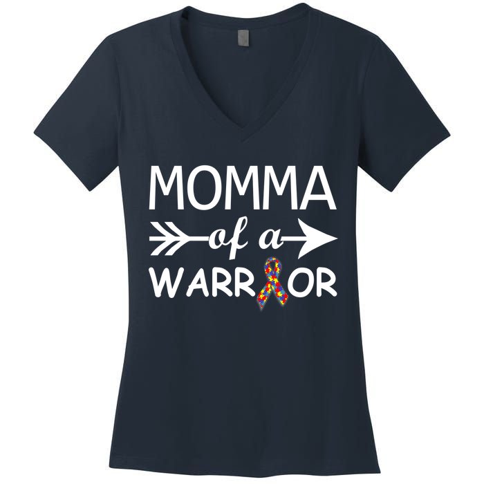 Autism Momma of a Warrior Women's V-Neck T-Shirt