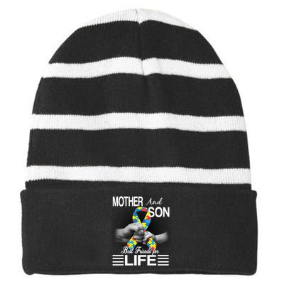 Autism Mother And Son Best Friends For Life Striped Beanie with Solid Band