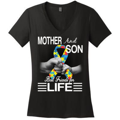 Autism Mother And Son Best Friends For Life Women's V-Neck T-Shirt