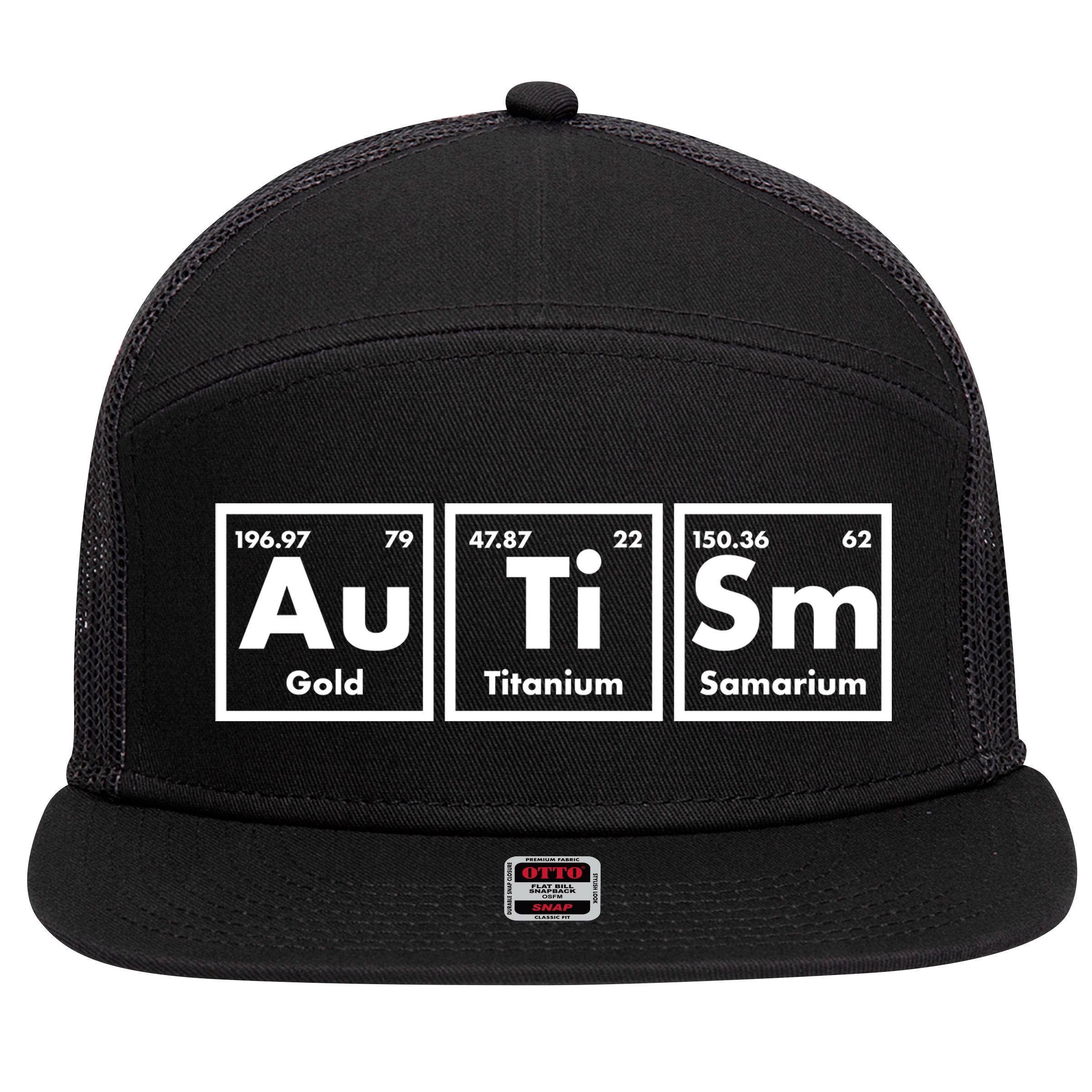 Autism Periodic Table Elements 7 Panel Mesh Trucker Snapback Hat