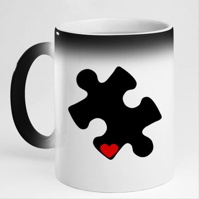 Autism Puzzle Heart Piece 11oz Black Color Changing Mug