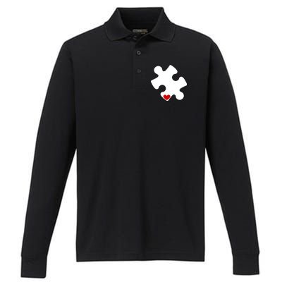 Autism Puzzle Heart Piece Performance Long Sleeve Polo