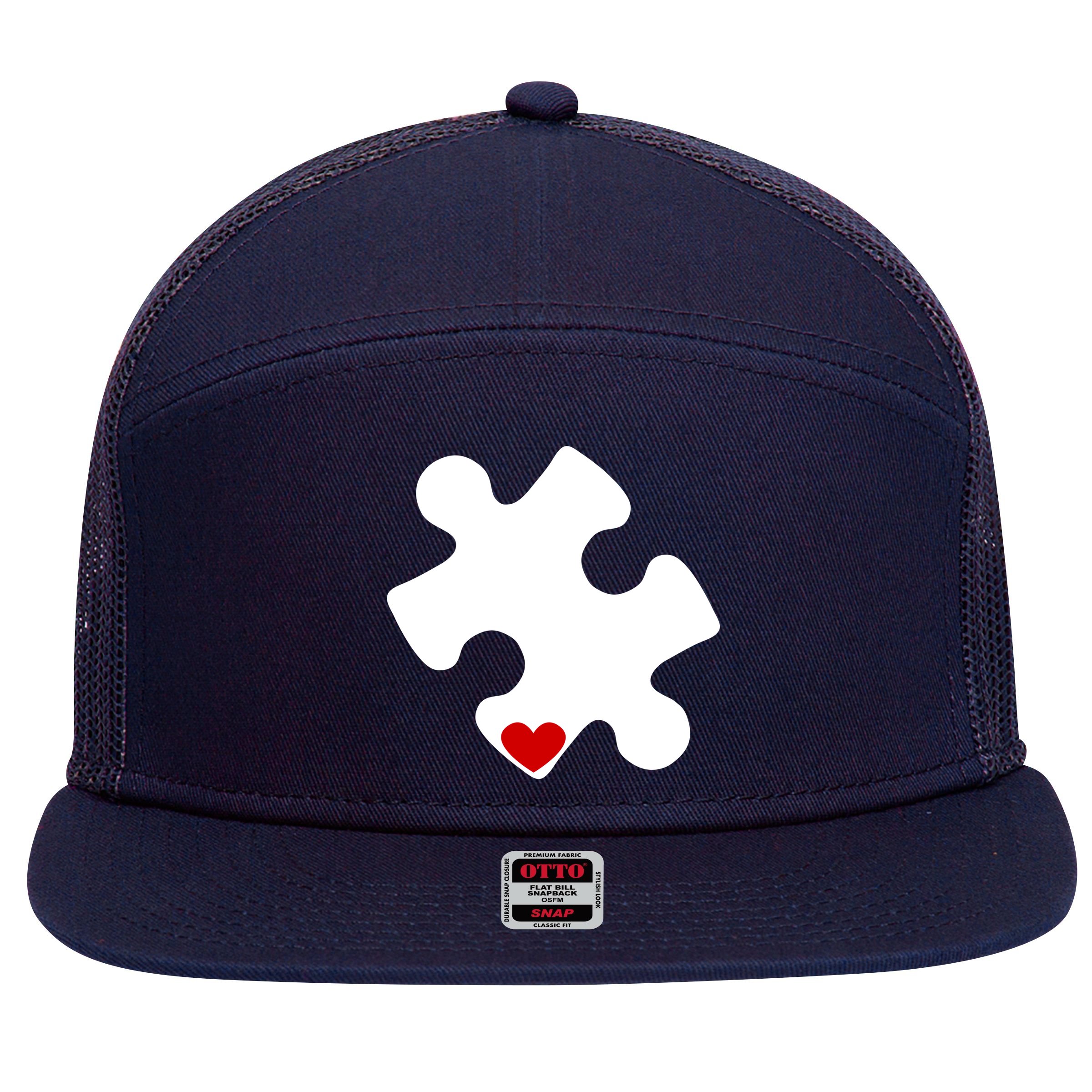 Autism Puzzle Heart Piece 7 Panel Mesh Trucker Snapback Hat