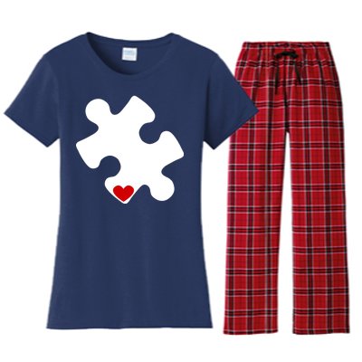 Autism Puzzle Heart Piece Women's Flannel Pajama Set