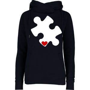 Autism Puzzle Heart Piece Womens Funnel Neck Pullover Hood