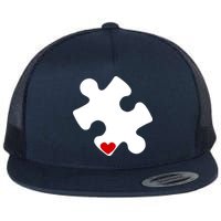 Autism Puzzle Heart Piece Flat Bill Trucker Hat