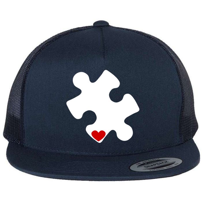 Autism Puzzle Heart Piece Flat Bill Trucker Hat