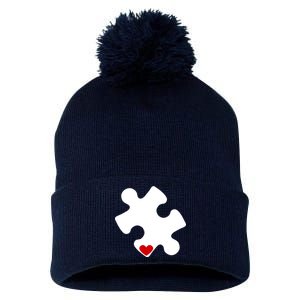 Autism Puzzle Heart Piece Pom Pom 12in Knit Beanie