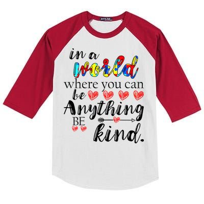 Autism Quote World Where You Can Be Anything Kids Colorblock Raglan Jersey