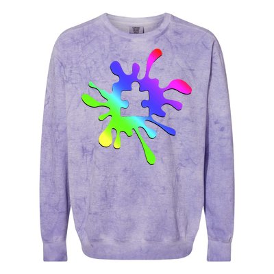 Autism Rainbow Puzzle Splatter  Colorblast Crewneck Sweatshirt