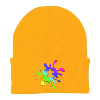 Autism Rainbow Puzzle Splatter  Knit Cap Winter Beanie