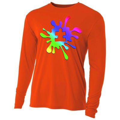 Autism Rainbow Puzzle Splatter  Cooling Performance Long Sleeve Crew