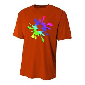 Autism Rainbow Puzzle Splatter  Youth Performance Sprint T-Shirt