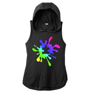 Autism Rainbow Puzzle Splatter  Ladies PosiCharge Tri-Blend Wicking Draft Hoodie Tank