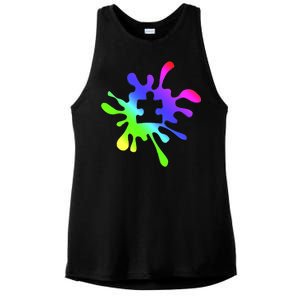 Autism Rainbow Puzzle Splatter  Ladies PosiCharge Tri-Blend Wicking Tank