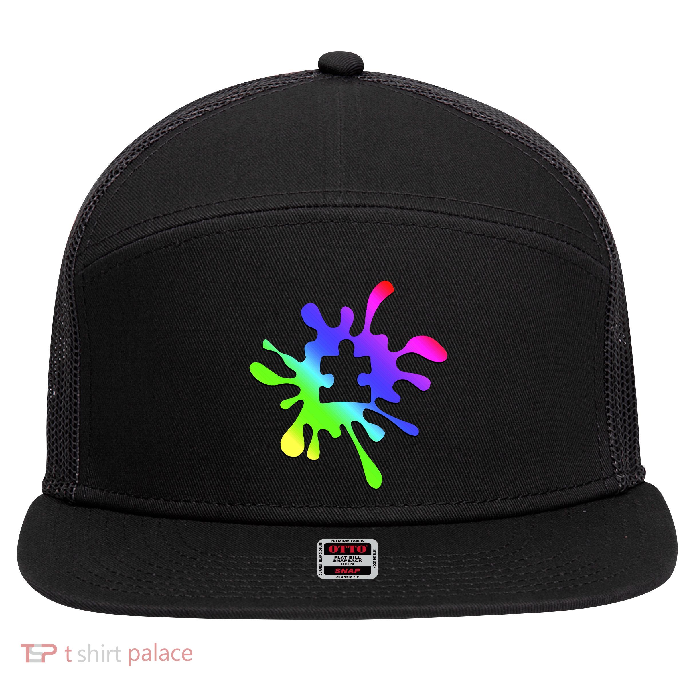 Autism Rainbow Puzzle Splatter  7 Panel Mesh Trucker Snapback Hat
