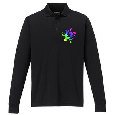 Autism Rainbow Puzzle Splatter  Performance Long Sleeve Polo