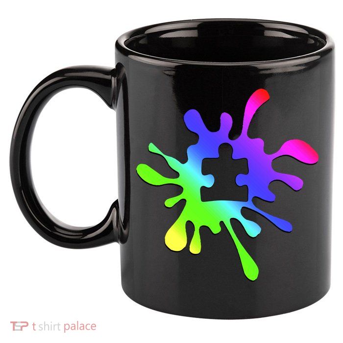 Autism Rainbow Puzzle Splatter  11oz C Handle Ceramic Mug