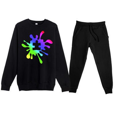 Autism Rainbow Puzzle Splatter  Premium Crewneck Sweatsuit Set