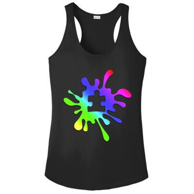 Autism Rainbow Puzzle Splatter  Ladies PosiCharge Competitor Racerback Tank