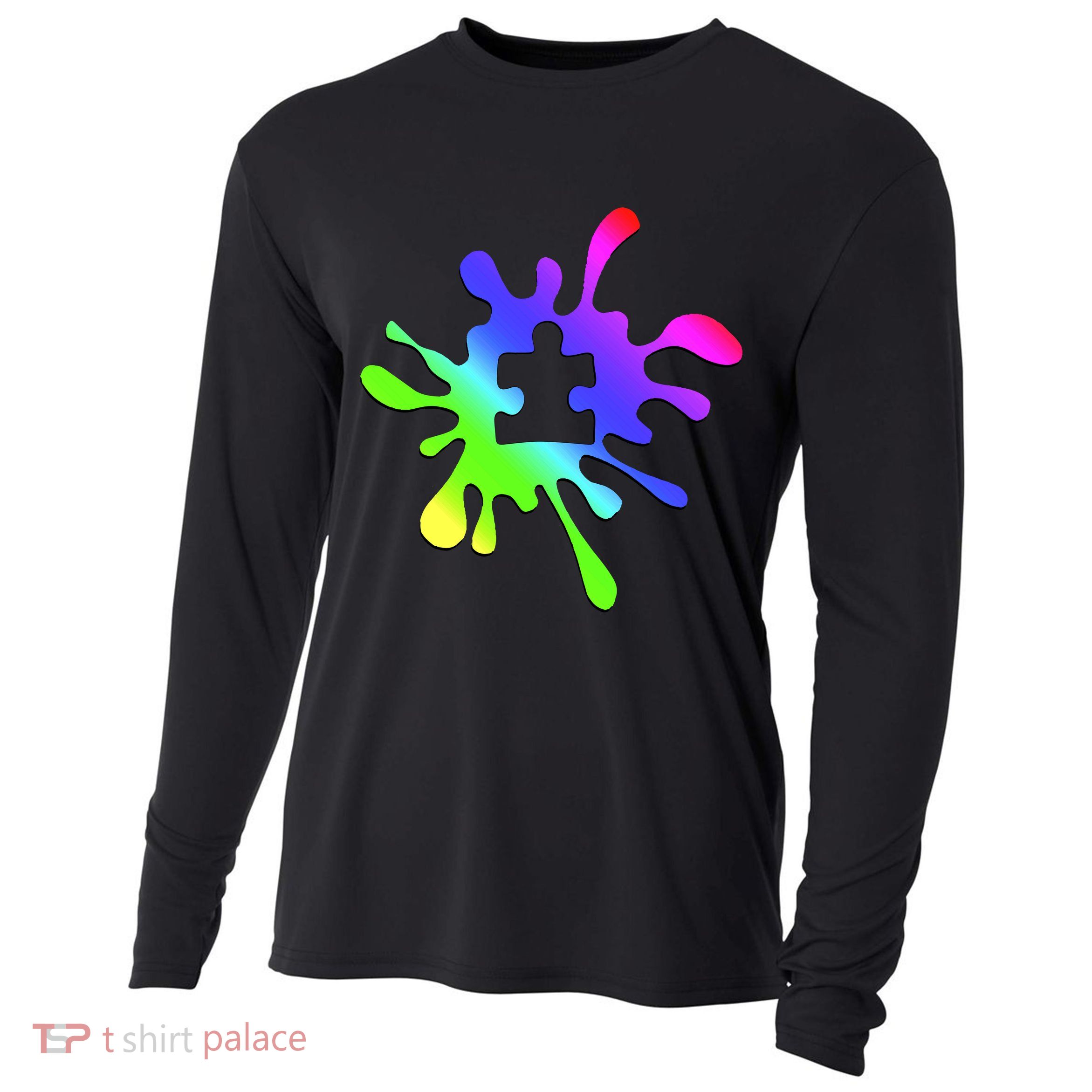 Autism Rainbow Puzzle Splatter  Cooling Performance Long Sleeve Crew