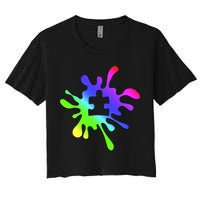 Autism Rainbow Puzzle Splatter  Crop Top