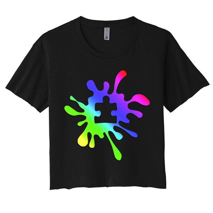 Autism Rainbow Puzzle Splatter  Crop Top