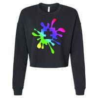 Autism Rainbow Puzzle Splatter  Cropped Pullover Crew