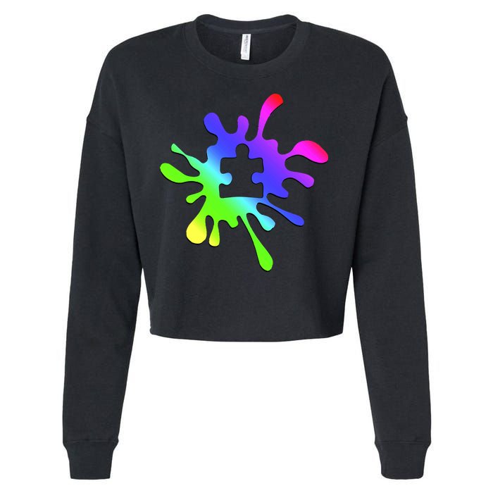 Autism Rainbow Puzzle Splatter  Cropped Pullover Crew