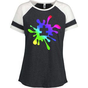 Autism Rainbow Puzzle Splatter  Enza Ladies Jersey Colorblock Tee