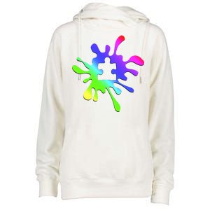 Autism Rainbow Puzzle Splatter  Womens Funnel Neck Pullover Hood