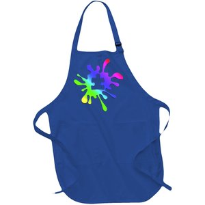 Autism Rainbow Puzzle Splatter  Full-Length Apron With Pockets