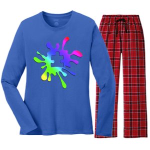 Autism Rainbow Puzzle Splatter  Women's Long Sleeve Flannel Pajama Set 