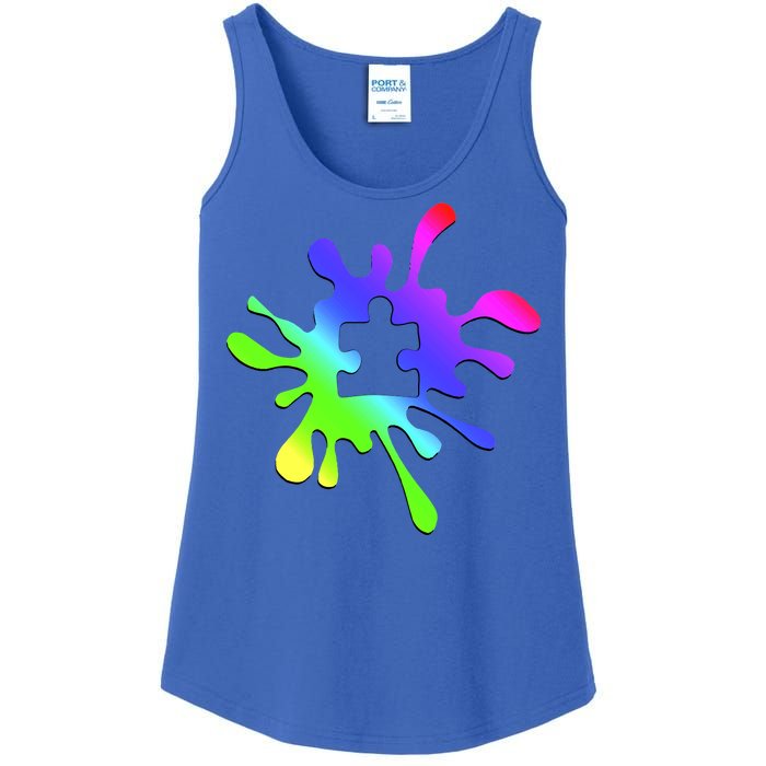 Autism Rainbow Puzzle Splatter  Ladies Essential Tank