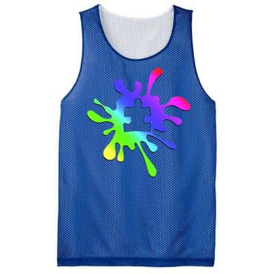 Autism Rainbow Puzzle Splatter  Mesh Reversible Basketball Jersey Tank