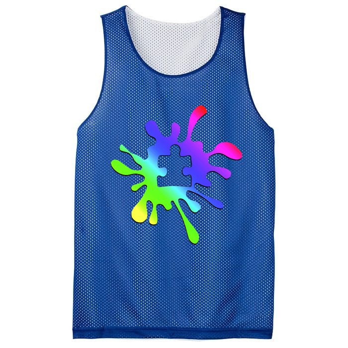 Autism Rainbow Puzzle Splatter  Mesh Reversible Basketball Jersey Tank