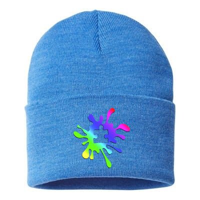 Autism Rainbow Puzzle Splatter  Sustainable Knit Beanie