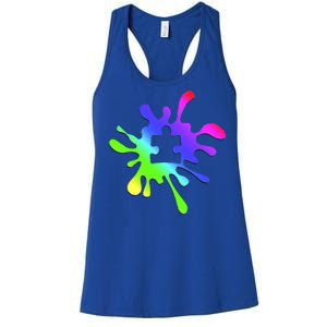 Autism Rainbow Puzzle Splatter  Women's Racerback Tank