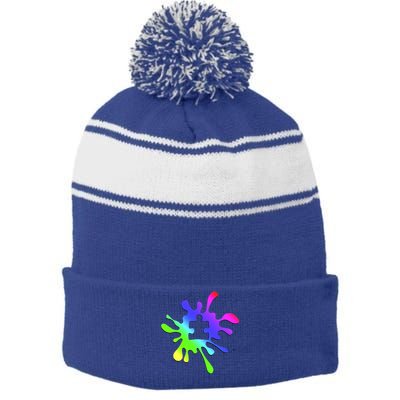 Autism Rainbow Puzzle Splatter  Stripe Pom Pom Beanie