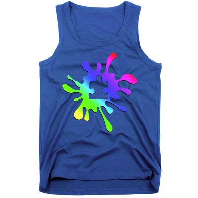 Autism Rainbow Puzzle Splatter  Tank Top