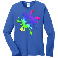 Autism Rainbow Puzzle Splatter  Ladies Long Sleeve Shirt