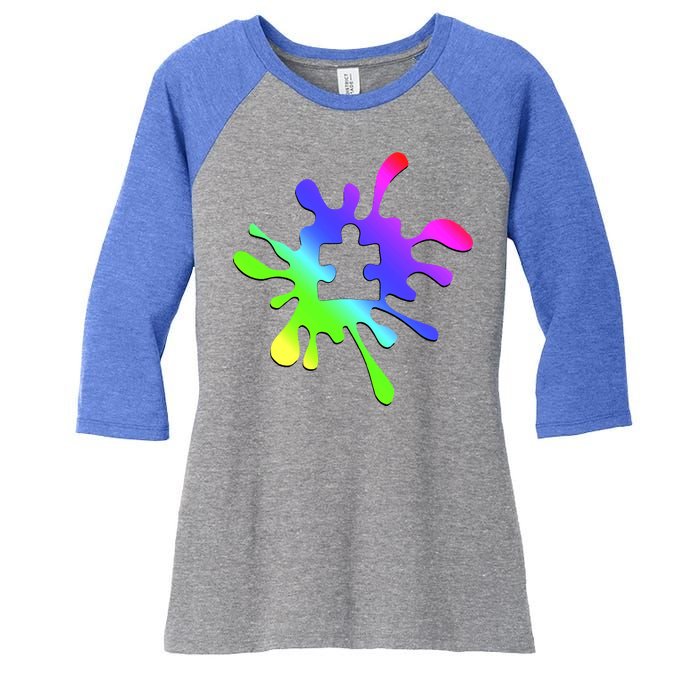 Autism Rainbow Puzzle Splatter  Women's Tri-Blend 3/4-Sleeve Raglan Shirt