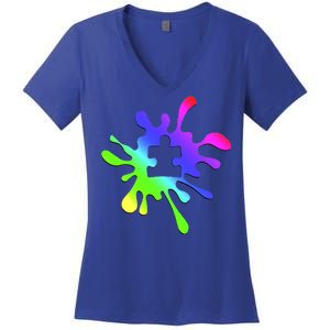 Autism Rainbow Puzzle Splatter  Women's V-Neck T-Shirt