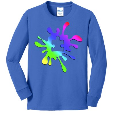 Autism Rainbow Puzzle Splatter  Kids Long Sleeve Shirt