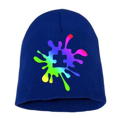 Autism Rainbow Puzzle Splatter  Short Acrylic Beanie